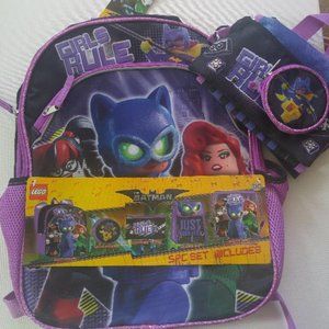 NWT LEGO BATGIRL "GIRLS RULE" 5 Piece Backpack Set